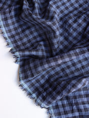 Load image into Gallery viewer, Blue & Navy Gingham Textured Cotton Shirting | Designer Deadstock