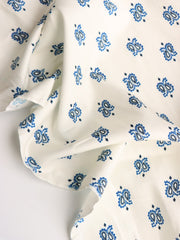 Load image into Gallery viewer, Blue Paisley on Ivory Cotton Poplin | Designer Deadstock