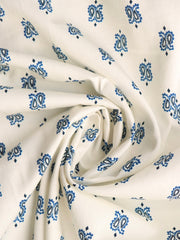 Load image into Gallery viewer, Blue Paisley on Ivory Cotton Poplin | Designer Deadstock