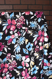 Flawed Blue & Fuchsia Floral on Black 100% Cotton Jersey