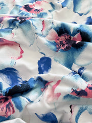 Load image into Gallery viewer, 2YD 4IN Blue Floral on Ivory Double Brushed Poly | Kayla's Destash