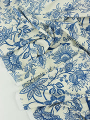 Load image into Gallery viewer, Delft Blue Floral on Ivory Swim Tricot | Italian Designer Deadstock | By The Half Yard