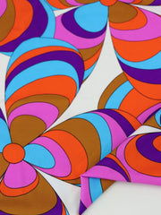 Load image into Gallery viewer, Brown/Purple/Blue/Red Retro Wavy Floral Swim Tricot | Italian Designer Deadstock | By The Half Yard