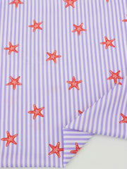 Load image into Gallery viewer, Tiny Starfish on Lavender Vertical Stripe Swim Tricot | Italian Designer Deadstock | By The Half Yard