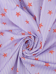 Load image into Gallery viewer, Tiny Starfish on Lavender Vertical Stripe Swim Tricot | Italian Designer Deadstock | By The Half Yard