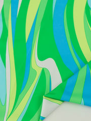 Load image into Gallery viewer, Greens Groovy Waves Swim Tricot | Italian Designer Deadstock | By The Half Yard