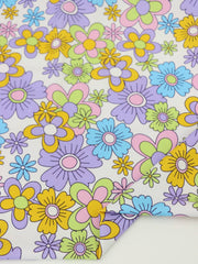 Load image into Gallery viewer, Lime/Lilac/Mango/Lavender/Blue Groovy Blooms Swim Tricot | Italian Designer Deadstock | By The Half Yard