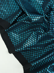 Load image into Gallery viewer, Blue Foil on Black Geometric Nylon Spandex | Designer Deadstock