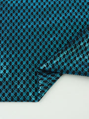 Load image into Gallery viewer, Blue Foil on Black Geometric Nylon Spandex | Designer Deadstock