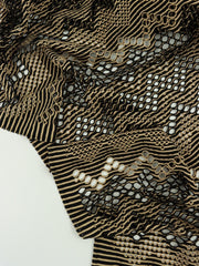 Load image into Gallery viewer, Black & Taupe Zig Zag Crochet Nylon Spandex Mesh | Designer Deadstock