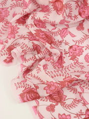 Load image into Gallery viewer, By The Panel | Red, Taffy & White Floral & Stripe Rayon Organza