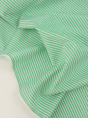 Load image into Gallery viewer, Green & White Mini Stripe Cotton Shirting | Designer Deadstock