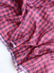 Load image into Gallery viewer, Coral & Navy Gingham Textured Cotton Shirting | Designer Deadstock