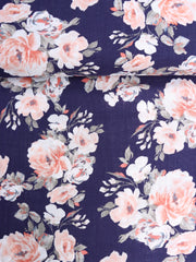 Load image into Gallery viewer, Peach Roses on Navy Rayon Slub