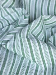 Load image into Gallery viewer, Green & White Vertical Stripe Handwoven Cotton & Khadi