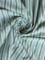 Load image into Gallery viewer, Green & White Vertical Stripe Handwoven Cotton & Khadi