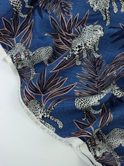 Load image into Gallery viewer, 1YD 4IN REMNANT; On The Prowl (Blue) Rayon Challis