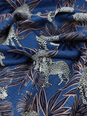 Load image into Gallery viewer, 1YD 4IN REMNANT; On The Prowl (Blue) Rayon Challis