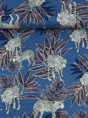 Load image into Gallery viewer, 1YD 4IN REMNANT; On The Prowl (Blue) Rayon Challis