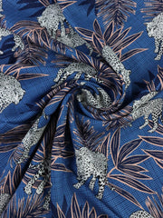 Load image into Gallery viewer, 1YD 4IN REMNANT; On The Prowl (Blue) Rayon Challis