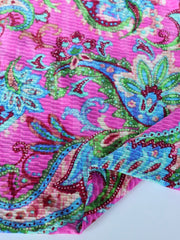 Load image into Gallery viewer, Vibrant Paisley on Shimmering Magenta Textured Activewear | Designer Deadstock