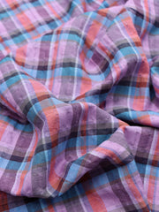 Load image into Gallery viewer, Lavender/Blue/Plum Plaid Textured Cotton Blend | Designer Deadstock
