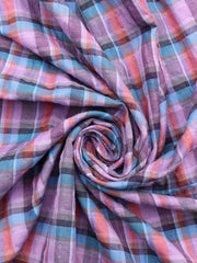 Load image into Gallery viewer, Lavender/Blue/Plum Plaid Textured Cotton Blend | Designer Deadstock