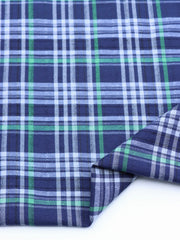 Load image into Gallery viewer, Navy/Green/White Plaid Cotton Shirting | Designer Deadstock
