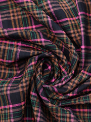 Load image into Gallery viewer, Black/Mocha/Pink/Teal Plaid Textured Cotton Blend | Designer Deadstock