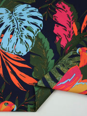 Load image into Gallery viewer, Parrots on Navy Nylon Spandex Tricot | Designer Deadstock