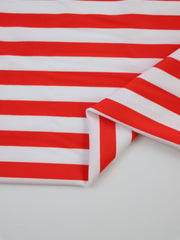 Load image into Gallery viewer, Red & White 1/2" Stripes Nylon Spandex Tricot | Designer Deadstock