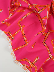 Load image into Gallery viewer, Bamboo Lattice on Hot Pink Nylon Spandex Tricot | Designer Deadstock