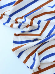 Load image into Gallery viewer, Ivory/Royal/Dark Camel Stripe 100% Cotton Jersey