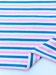 Load image into Gallery viewer, Ivory/Pink/Turquoise Stripe 100% Cotton Jersey