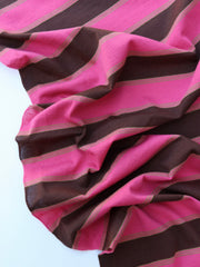 Load image into Gallery viewer, Lipstick/Brown/Kelp Stripe 100% Cotton Jersey