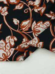 Load image into Gallery viewer, Pecan Floral on Black Rayon Lawn | Designer Deadstock