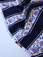 Load image into Gallery viewer, Flower Stencil & Navy Stripe Nylon Spandex Tricot | Designer Deadstock