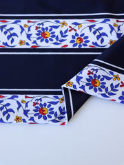 Load image into Gallery viewer, Flower Stencil & Navy Stripe Nylon Spandex Tricot | Designer Deadstock