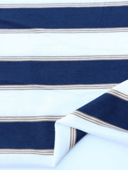 Load image into Gallery viewer, Navy/Ivory/Taupe Stripe 100% Cotton Jersey