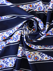 Load image into Gallery viewer, Flower Stencil & Navy Stripe Nylon Spandex Tricot | Designer Deadstock
