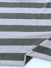 Load image into Gallery viewer, Heathered Olive & Oatmeal Stripe 100% Cotton Jersey