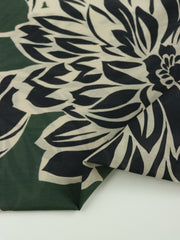 Load image into Gallery viewer, 1YD 29IN REMNANT; Black Floral Outlines on Hunter Green Cotton Lawn | Designer Deadstock