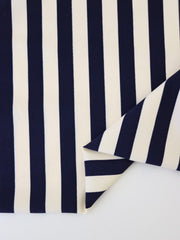 Load image into Gallery viewer, Ivory & Navy Vertical 1/2" Stripe Nylon Spandex Tricot | Designer Deadstock