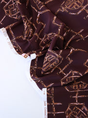 Load image into Gallery viewer, Bamboo Lattice on Dark Maroon Nylon Spandex Tricot | Designer Deadstock