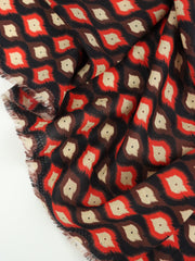 Load image into Gallery viewer, Candy Apple & Mahogany Ikat Diamonds on Black Cotton Lawn | Designer Deadstock