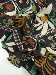 Load image into Gallery viewer, Green & Mustard Floral on Black Cotton Lawn | Designer Deadstock