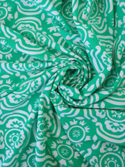 Load image into Gallery viewer, White Floral on Green Nylon Spandex Tricot | Designer Deadstock