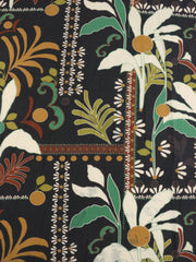Load image into Gallery viewer, Green & Mustard Floral on Black Cotton Lawn | Designer Deadstock