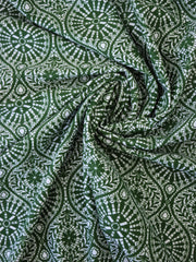 Load image into Gallery viewer, Mosaic Lanterns on Olive Nylon Spandex Tricot | Designer Deadstock