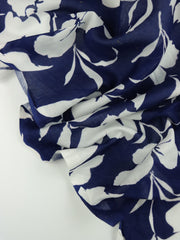 Load image into Gallery viewer, 3YD FLAWED REMNANT; White Floral on Navy Cotton Lawn | Designer Deadstock